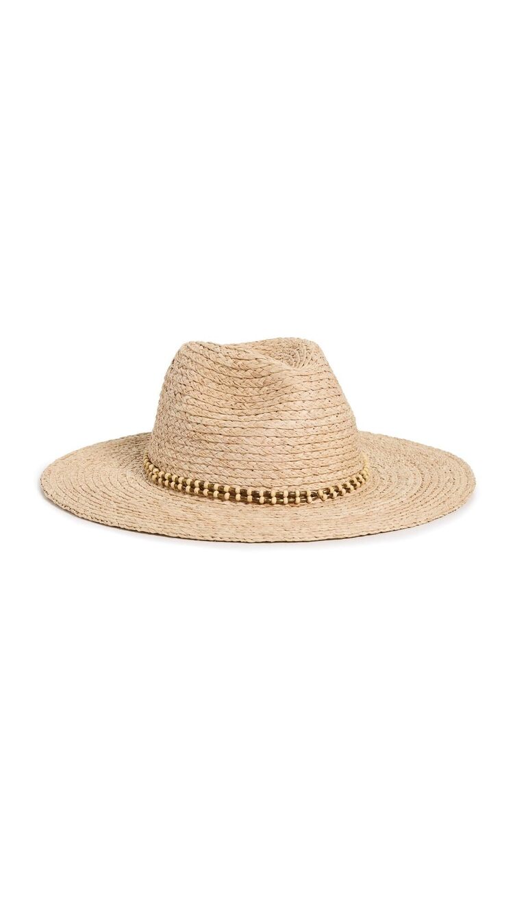 6380 Raffia Braid Continental Hat, Natural/Gold, One Size
